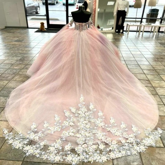 Sweetheart Pink Quinceanera Dresses Off the Shoulder Beads Applique Lace Ball Gown Sweet Sixteen Dress Gowns vestido