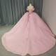 Sweetheart Pink Shiny Quinceanera Dresses Sequin Applique Lace Beads Tull Off the Shoulder Vestidos De 15 Anos Sweet 16 Dress