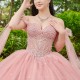 Sweetheart Pink Shiny Quinceanera Dresses With Cape Ball Gown Beading Crystal Tulle Party Princess Sweet 16 Dress vestidos de 15