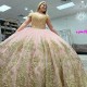 Sweetheart Pink Sparkly Quinceanera Dresses Ball Gown Gown Gold Applique Lace Beads Birthday Sweet 16 Evening Prom vestidos de