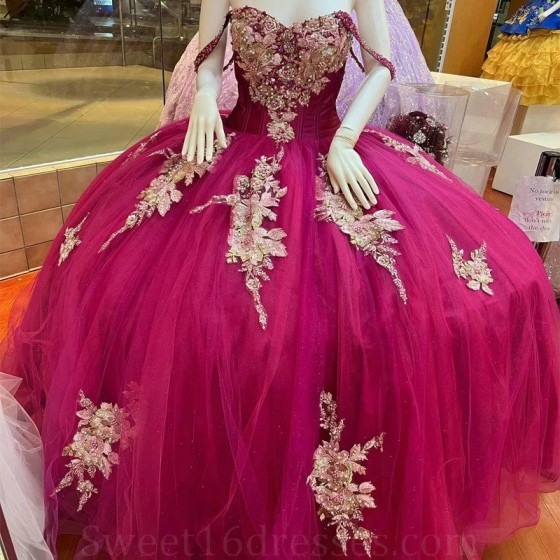 Sweetheart Red Ball Gown Quinceanera Dress 2024 3D Floral Appliques Princess Tulle Vestidos De 15 Anos Birthday Party Sweet 16