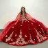 Sweetheart Red Quinceanera Dresses Ball Gown Princess Applique Bow Beads With Cape Birthday Gown Lace-Up Birthday Sweet vestidos