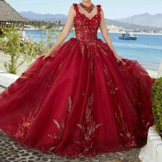 Sweetheart Red Shiny Ball Gown Quinceanera Dresses Appliques Lace Beads Crystal With Cape lace-up Sweet 16 Vestidos De 15 Anos