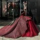 Sweetheart Red Shiny Luxury Ball Gown Quinceanera Dresses Applique Lace Beads Crystal Vestidos De 15 Anos