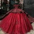 Sweetheart Red Shiny Luxury Ball Gown Quinceanera Dresses Applique Lace Beads Crystal Vestidos De 15 Anos