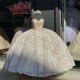 Sweetheart Rose Gold Sparkly Crystal Appliques Bow Quinceanera Dresses Ball Gown Off The Shoulder Beading Sweet Vestidos De 15