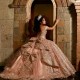 Sweetheart Rose Gold Sparkly Crystal Appliques Bow Quinceanera Dresses Ball Gown Off The Shoulder Beading Sweet Vestidos De 15