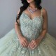 Sweetheart Sage Green Princess Shiny Quinceanera Dress Party Gown Lace Appliques Beads Crystal Off The Shoulder For 16 Year