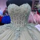 Sweetheart Sage Green Shiny Quinceanera Dresses Ball Gown Applique Beads Tulle Floral Puffy Mexican Sweet 16 Dresses 15 Anos