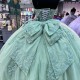 Sweetheart Sage Green Shiny Quinceanera Dresses Ball Gown Applique Beads Tulle Floral Puffy Mexican Sweet 16 Dresses 15 Anos