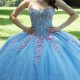 Sweetheart Sky Blue Ball Gown Prom Dress Quinceanera Dress Applique Beaded 3D Flowers Tull Formal Dresses vestidos de 15