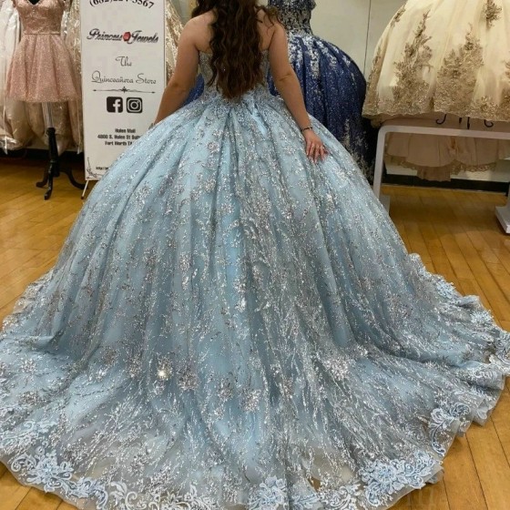 Sweetheart Sky Blue Ball Gown Quinceanera Dress 2024 Tulle Appliques Off Shoulder Sweet 15 16 Years Birthday Party Formal