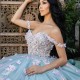 Sweetheart Sky Blue Mexican Quinceanera Dresses Handmade 3D Floral Applique Bow Birthday Princess Formal Ball Gowns Vestidos XV