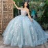 Sweetheart Sky Blue Mexican Quinceanera Dresses Handmade 3D Floral Applique Bow Birthday Princess Formal Ball Gowns Vestidos XV