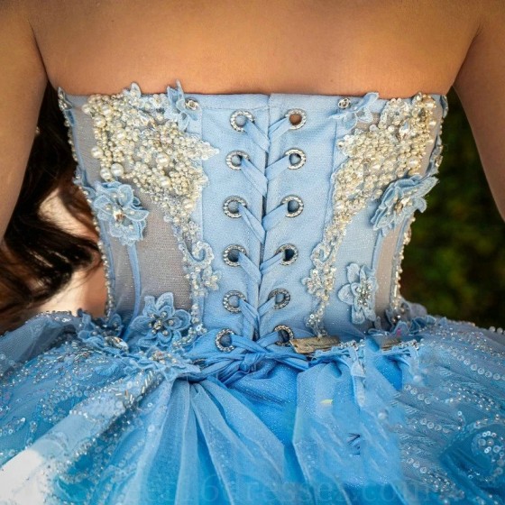 Sweetheart Sky Blue Quinceanera Dress Off Shoulder Princess Prom Ball Gown Sweet 16 XV Years Old Beads Lace Birthday Pageant