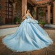 Sweetheart Sky Blue Quinceanera Dress Off Shoulder Princess Prom Ball Gown Sweet 16 XV Years Old Beads Lace Birthday Pageant