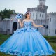 Sweetheart Sky Blue Quinceanera Dresses Ball Gown 3D Floral Flowers Appliques Lace Beads Off Shoulder Corset For Sweet 15 Girls