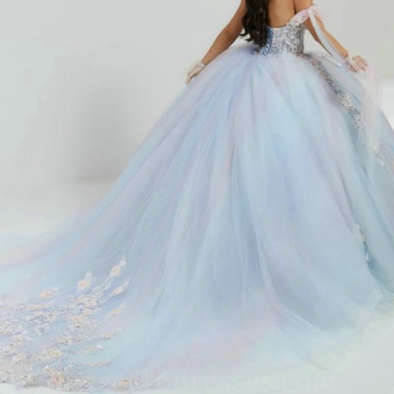 Sweetheart Sky Blue Quinceanera Dresses Ball Gown Sweet 16 Girls Applique Lace Beads Birthday Party Vestido De 15 Anos