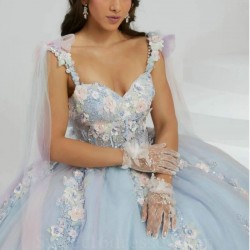 Sweetheart Sky Blue Quinceanera Dresses Ball Gown Sweet 16 Girls Applique Lace Beads Birthday Party Vestido De 15 Anos