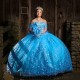 Sweetheart Sky Blue Shiny Quinceanera Dresses For Sweet 16 Girls Beads Appliques Princess Ball Gowns Floor Length Tull 15 Vestid