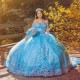 Sweetheart Sky Blue Shiny Quinceanera Dresses For Sweet 16 Girls Beads Appliques Princess Ball Gowns Floor Length Tull 15 Vestid