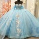 Sweetheart Sky Blue Shiny Quinceanrea Dresses XV Applique Flower Beads Sweet 16 Princess Vestido De 15 Quinceanera 2024