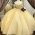 Sweetheart Yellow Shiny Quinceanera Dresses For Sweet 16 Girls Beads Crystal Princess Ball Gowns Floor Length Tull Vestidos 15