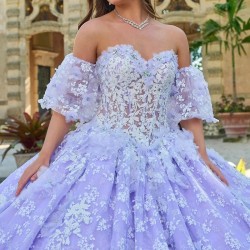 Tull Lilac Quinceanera Dresses Lace Applique Sweet 16 Years Birthday Dress Mexican Prom Gown 2024 Vestidos 15 De XV Anos