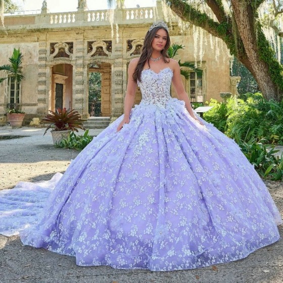 Tull Lilac Quinceanera Dresses Lace Applique Sweet 16 Years Birthday Dress Mexican Prom Gown 2024 Vestidos 15 De XV Anos