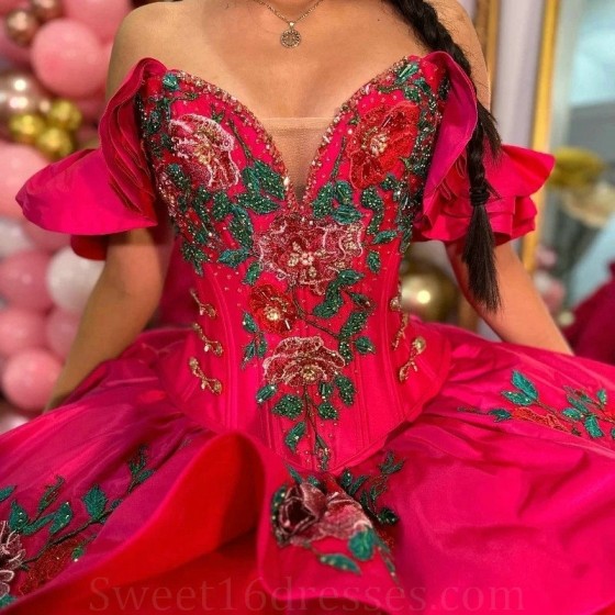 Tull Puffy Princess Red Quinceanera Dresses Gillter Crystal Beaded applique Ruffles Lace-up corset Prom vestido para 15 anos