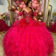 Tull Puffy Princess Red Quinceanera Dresses Gillter Crystal Beaded applique Ruffles Lace-up corset Prom vestido para 15 anos