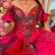 Tull Puffy Princess Red Quinceanera Dresses Gillter Crystal Beaded applique Ruffles Lace-up corset Prom vestido para 15 anos