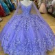 Tulle Lavender Shiny Quinceanera Dresses Applique Bow Beads With Cape Brithday Dance Party Sweet 16 Dress Vestido De 15 Anos