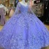 Tulle Lavender Shiny Quinceanera Dresses Applique Bow Beads With Cape Brithday Dance Party Sweet 16 Dress Vestido De 15 Anos