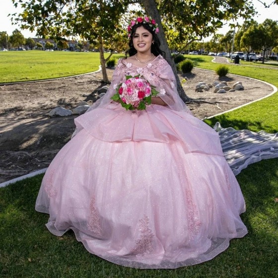 Tulle Pink Ball Gown Princess Quinceanera Dresses Applique Vestidos De 15 Anos Quinceaneras Sweet 16 Birthday Party