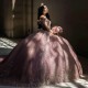 Tulle Pink Ball Gown Quinceanera Dress Appliques Flowers Beads Sexy Off Shoulder Sweet 15 16 Birthday Party Formal Dress