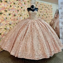 Tulle Pink Shiny Ball Gown Quinceanera Dress Appliques Beads Flowers Bow Off Shoulder Sweet 15 16 Years Birthday Party Formal