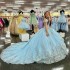 Tulle Sky Blue Shiny Quinceanera Dress Ball Gown Applique Lace 3DFlower Beads Off the Shoulder Sweet 16 Dress