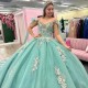 V Neck Aqua Blue Shiny Princess Quinceanera Dress Ball Gown With Cape Applique Lace Beadig Sweet 16 Dress Vestidos De 15 Anos