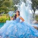 V Neck Ball Gown Sky Blue Quinceanera Dresses For Girls Beaded Birthday Party Gowns Applique Beads Lace Up Back Graduation Gown