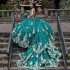 V Neck Emerald Green Ball Gown Quinceanera Dresses Gold Applique Beads Sweet 16 Dress Pageant Gowns Vestidos De 15 Anos