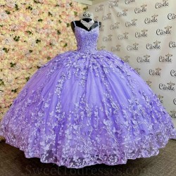 V Neck Lavender Ball Gown Quinceanera Dresses Spaghetti Strap Appliques Lace Bow Beads With Cape Vestido De 15 Anos