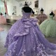 V Neck Lavender Princess Quinceanera Dresses Spaghetti Strap Applique Beads Crystal Vestidos De 15 Anos