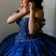 V Neck Navy Blue Quinceanera Dress Off The Shoulder Appliques Lace Beads Cut-Out Beads Sequin For 15 Girls Ball Formal