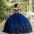 V Neck Navy Blue Quinceanera Dress Off The Shoulder Appliques Lace Beads Cut-Out Beads Sequin For 15 Girls Ball Formal