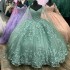 V Neck Sage Green Quinceanera Dresses Butterfly Applique Beads With Cape Ball Gown Tulle Sweet 16 Dress Lace Up Luxury Prom Dress