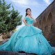 Water Blue Shiny Quinceanera Dress Off The Shoulder Applique Beads Tull Princess Sweet 16 Birthday Party Gown Vestido De 15 Anos