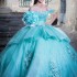 Water Blue Shiny Quinceanera Dress Off The Shoulder Applique Beads Tull Princess Sweet 16 Birthday Party Gown Vestido De 15 Anos