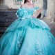 Water Blue Shiny Quinceanera Dress Off The Shoulder Applique Beads Tull Princess Sweet 16 Birthday Party Gown Vestido De 15 Anos